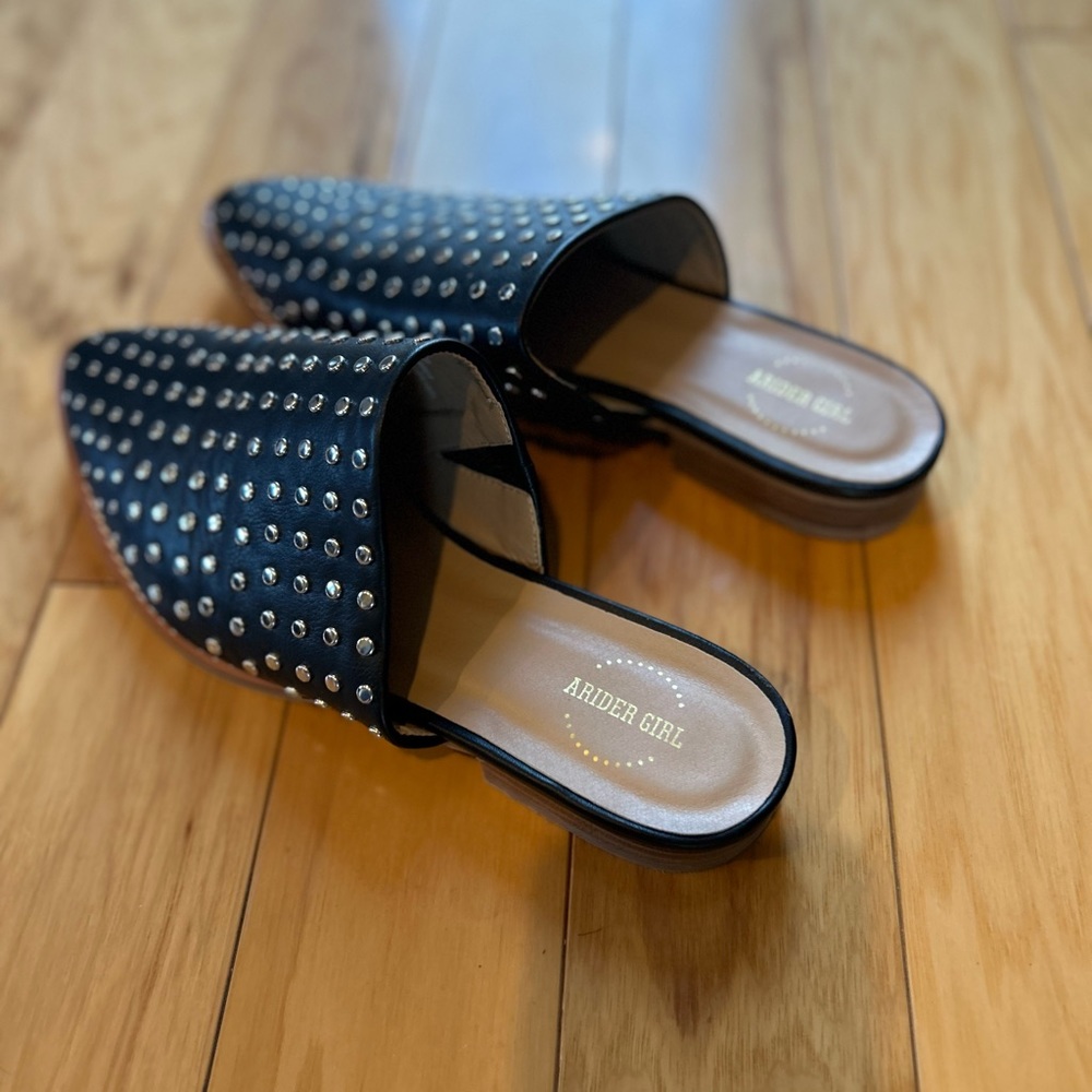 ARider Girl Black and Silver Studded Women’s  Mules Shoes